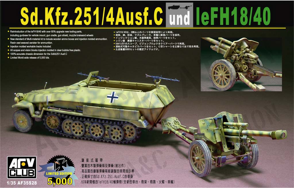 AF35S28 德國Sd.Kfz. 251/4 Ausf.C火砲牽引車+IeFH18/40 105mm砲+105mm砲彈