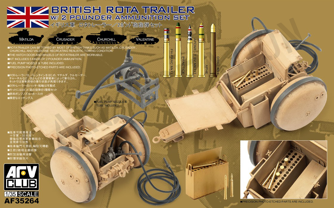 AF35264 British Rota Trailer w/2 Pounder Ammunition Set